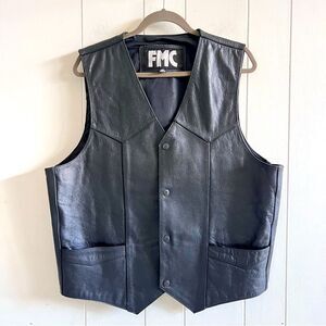 Vintage FMC First Manufacturing Vest Black Leather V-Neck